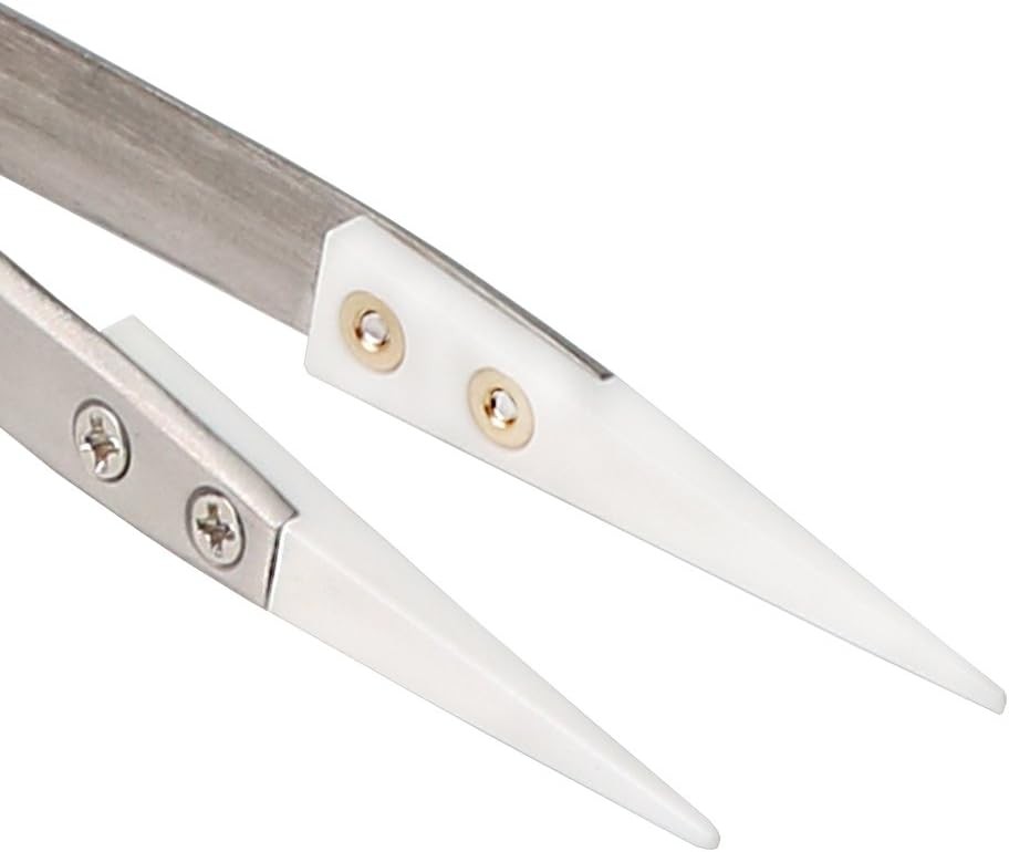 2 Pack Precision Ceramic tweezers Non-Conductive Anti-Static 2 Silver