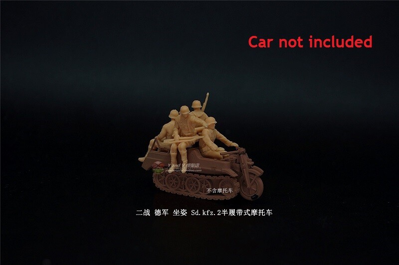 3D printed 1/72 Germany "Half-track motorcycle driver/passenger" 4 man model