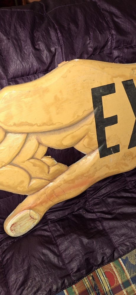 Rare Unique Wood Exit EXIT Finger Pointer SIGN Hand Wall Hanging Cool Estate 31"