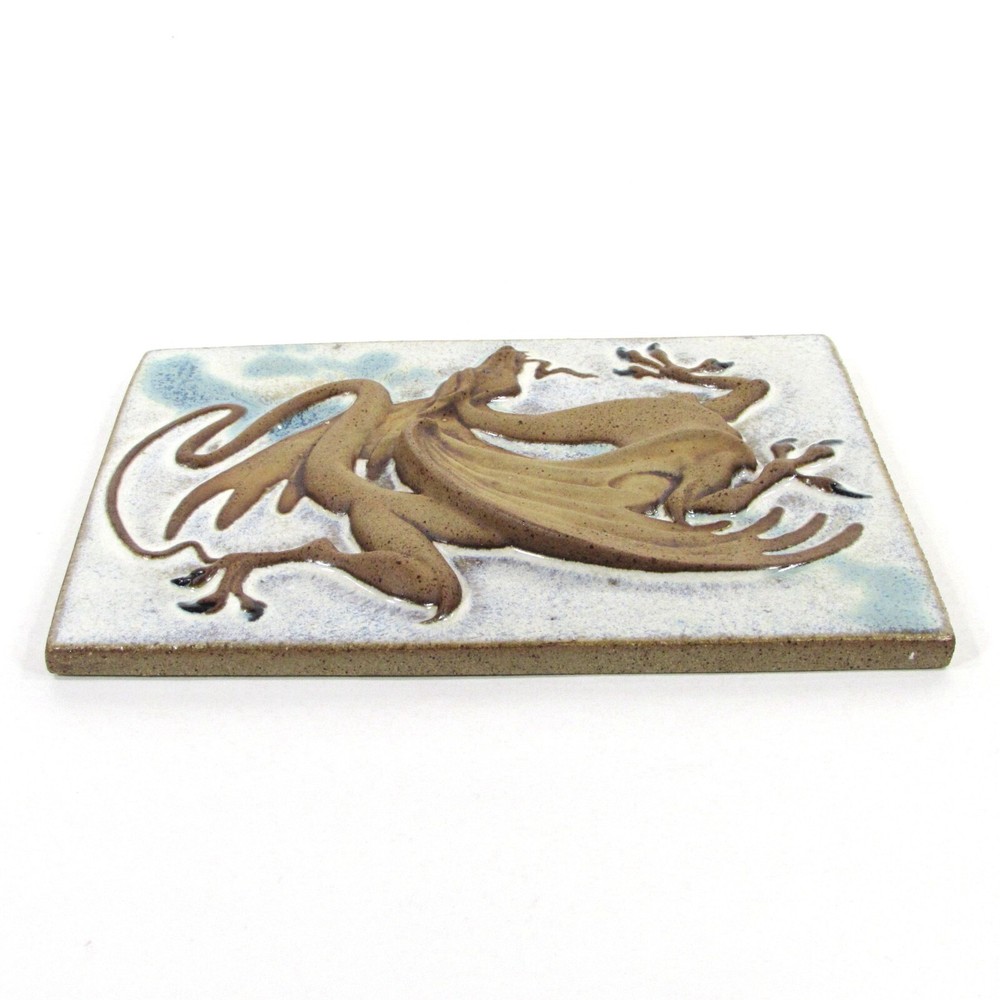 Vtg Elfstone Studio DRAGON 8.5" Wall Tile Clay Bas Relief Signed Meyer 1988