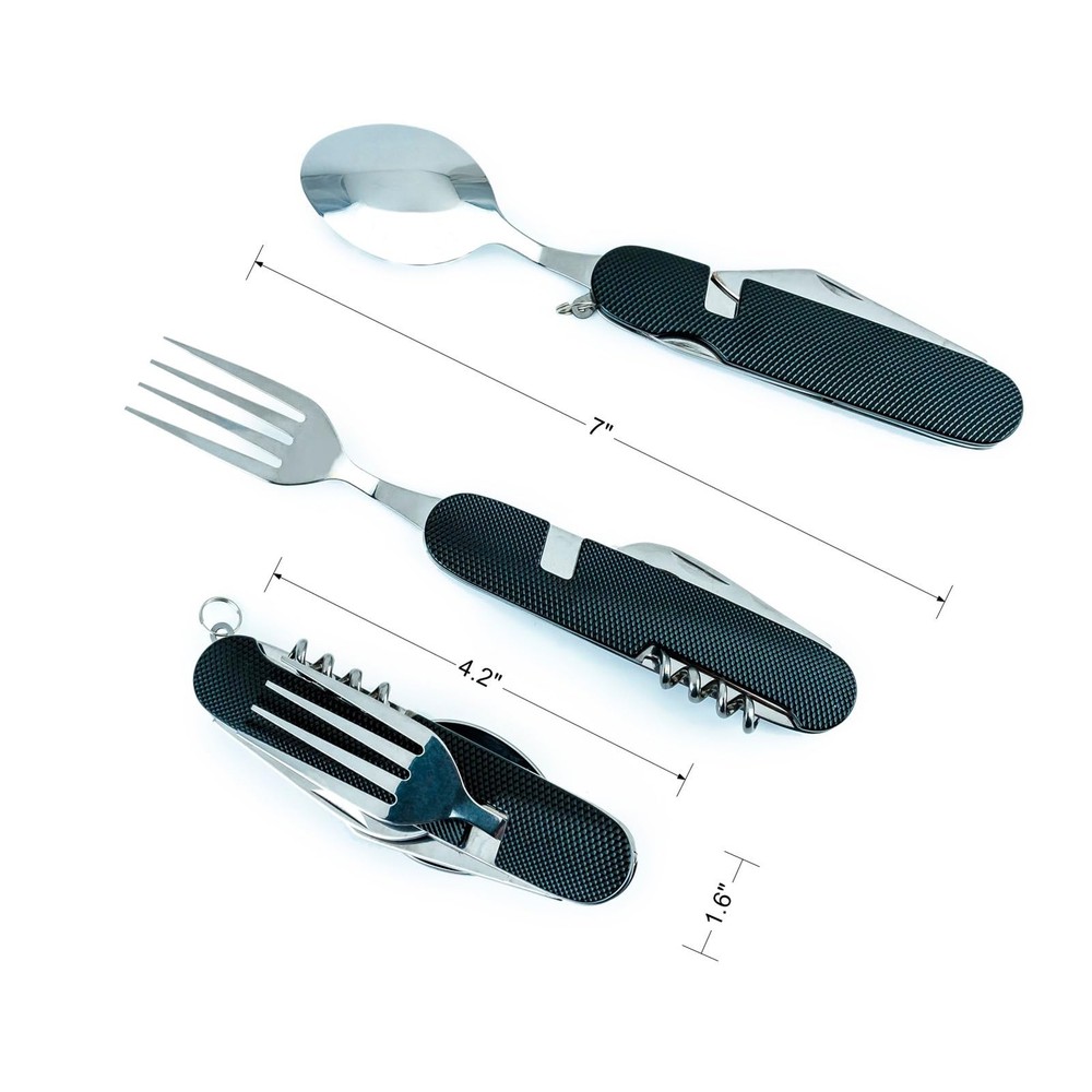 6-in-1 Multi-Function Camping Utensil Flatware Set Detachable with Pouch