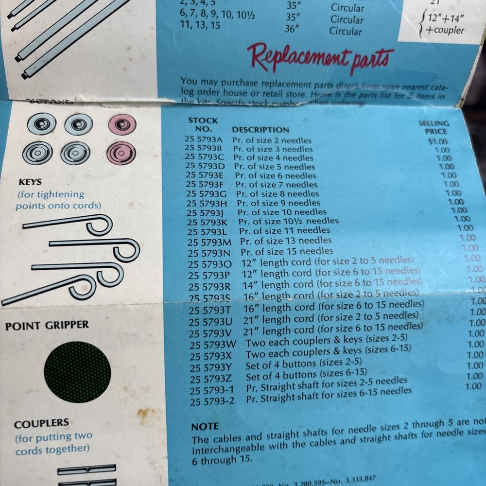 Vtg. Sears Knitting Needle Kit - Some Pieces Missing