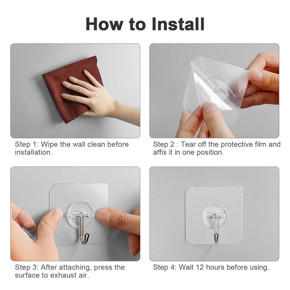 ZNBEN Adhesive Hooks Removable Wall 13 LB Ceiling Hook Medium, Clear