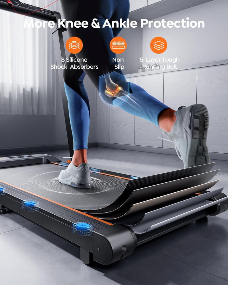 Compact 2-in-1 Folding Treadmill with Handle, 300Lbs Capacity, Smart Apps