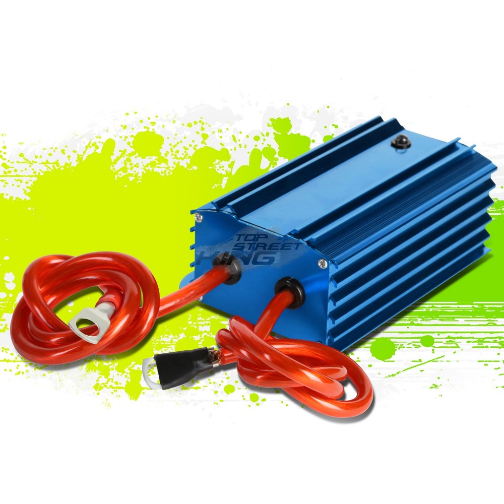 HIGH PERFORMANCE UNIVERSAL CAR BATTERY VOLTAGE STABILIZER REGULATOR+CABLE BLUE