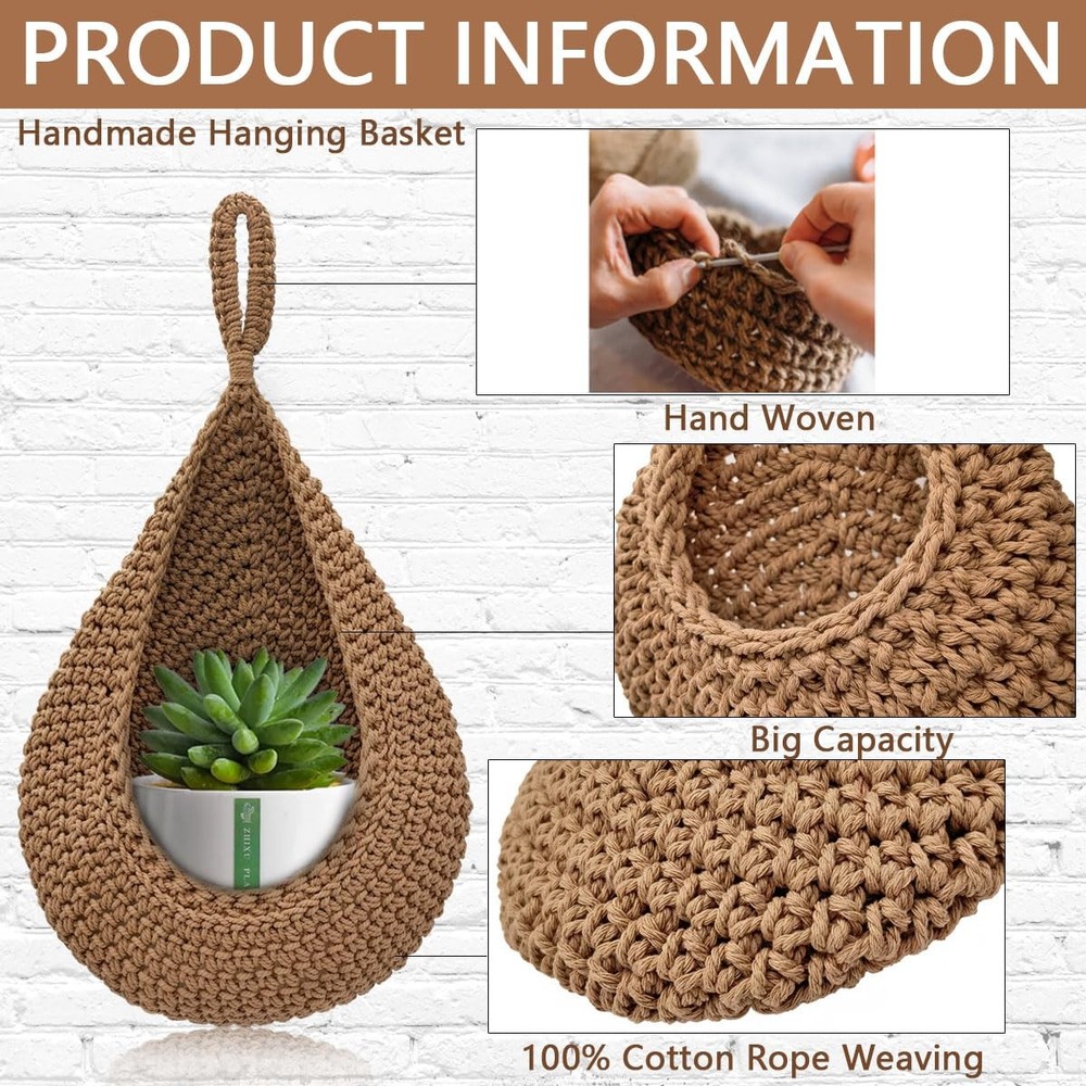 4 Pack Hanging Fruit Baskets for Kitchen-Boho Wall Hanging Basket with 8 Pcs ...