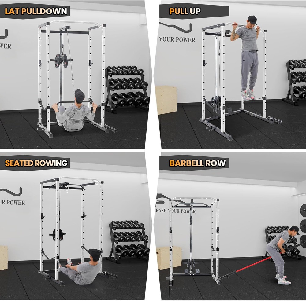 Multi-Functional Power Cage Power Squat Rack w/ LAT Pulldown Squat Rack Home Gym