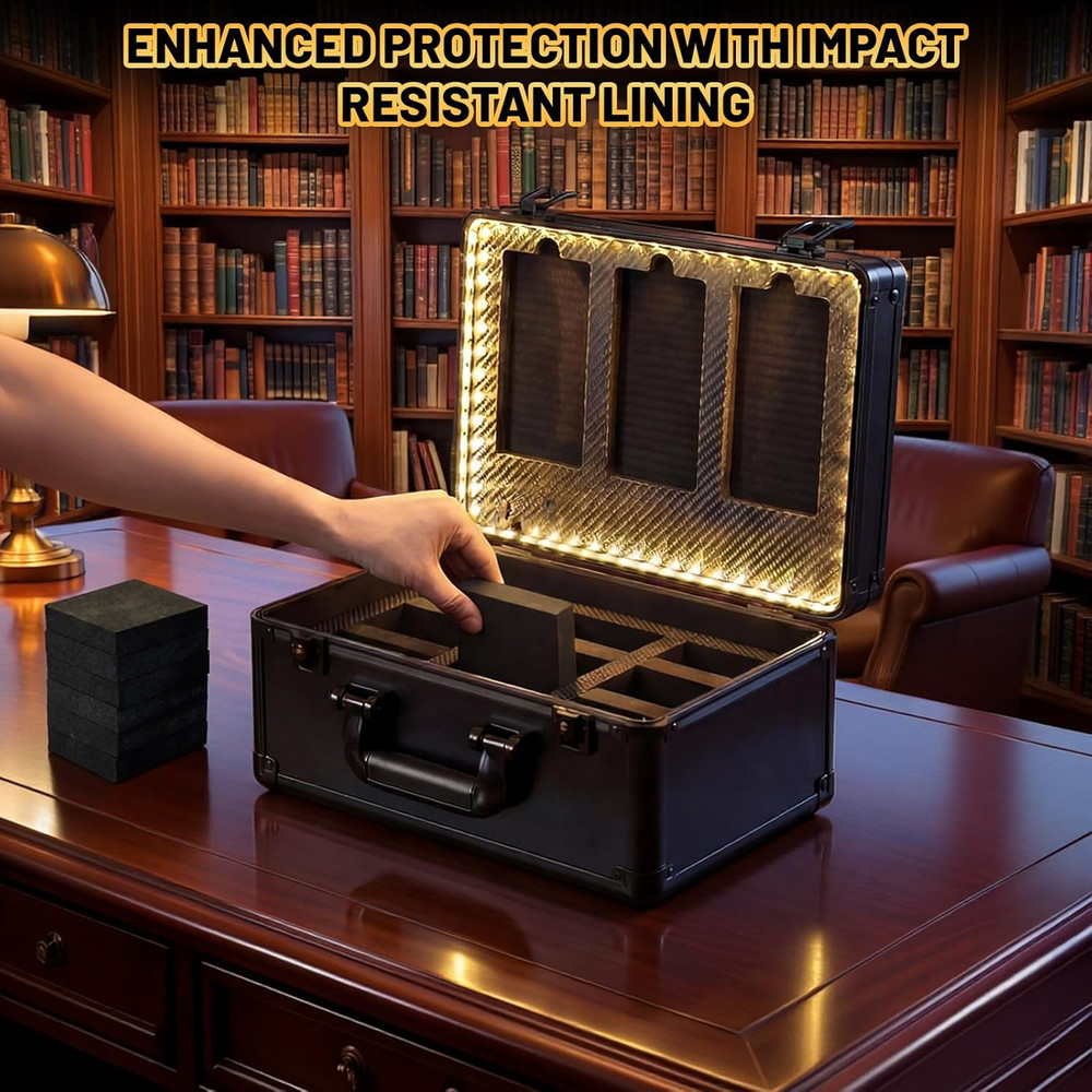 LED Display Graded Card Storage Case - Waterproof & Lockable Organizer Box