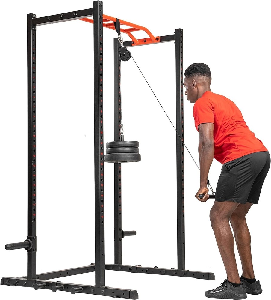 Heavy-Duty Power Cage Upgrade: Lat Pull Down, J Hook, and Dip Bar Attachments=