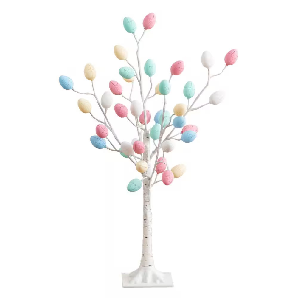 3 Ft. Pre-Lit Artificial Easter Twig Tree with 40 Egg Shaped LED Ornaments