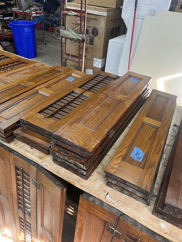 Vintage oak indoor shutters