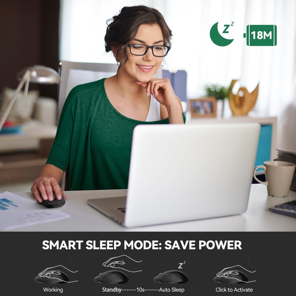 Silent Wireless Mouse, Bluetooth 5.0, 2.4G, 4000DPI, 6 Button, USB-A Receiver