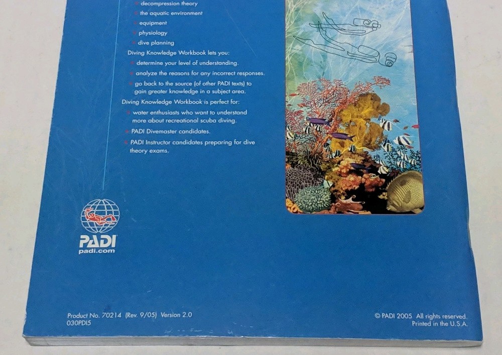 PADI SCUBA Diving Knowledge Workbook NEW