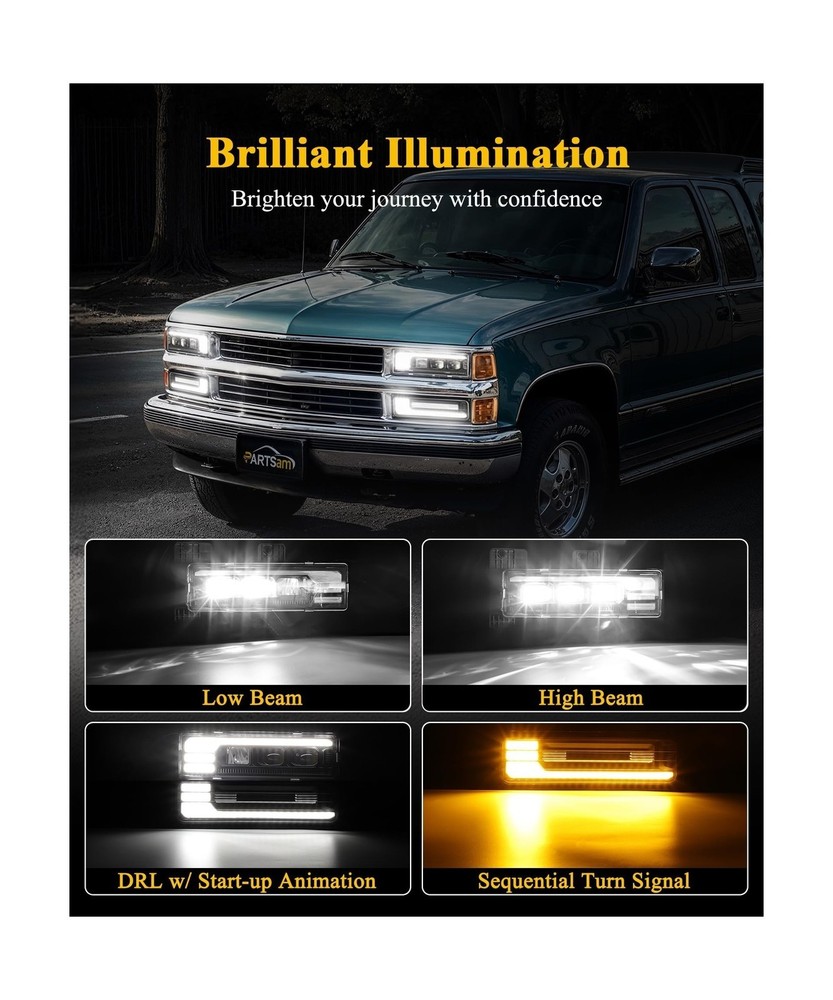 Partsam LED Headlights Assembly DOT Approved with Start Animation DRL Sequent...