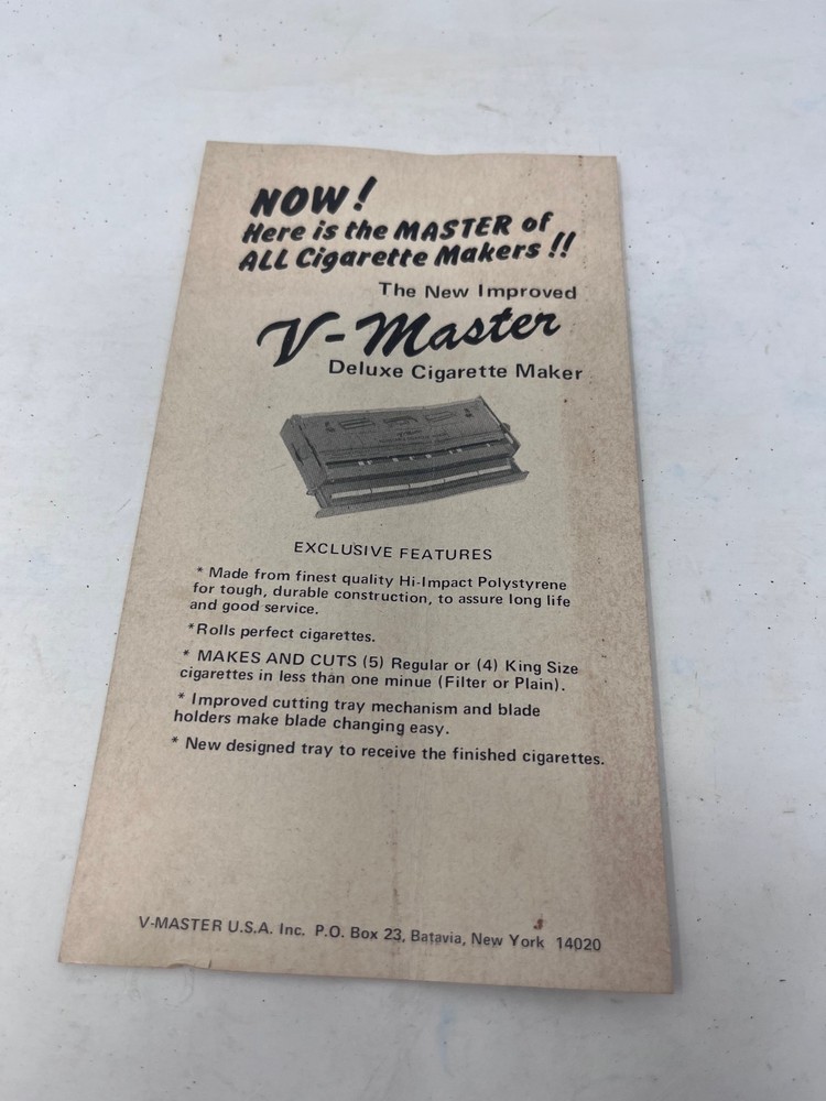 Vintage V MASTER Cigarette Maker Original Box Untested 1950’s