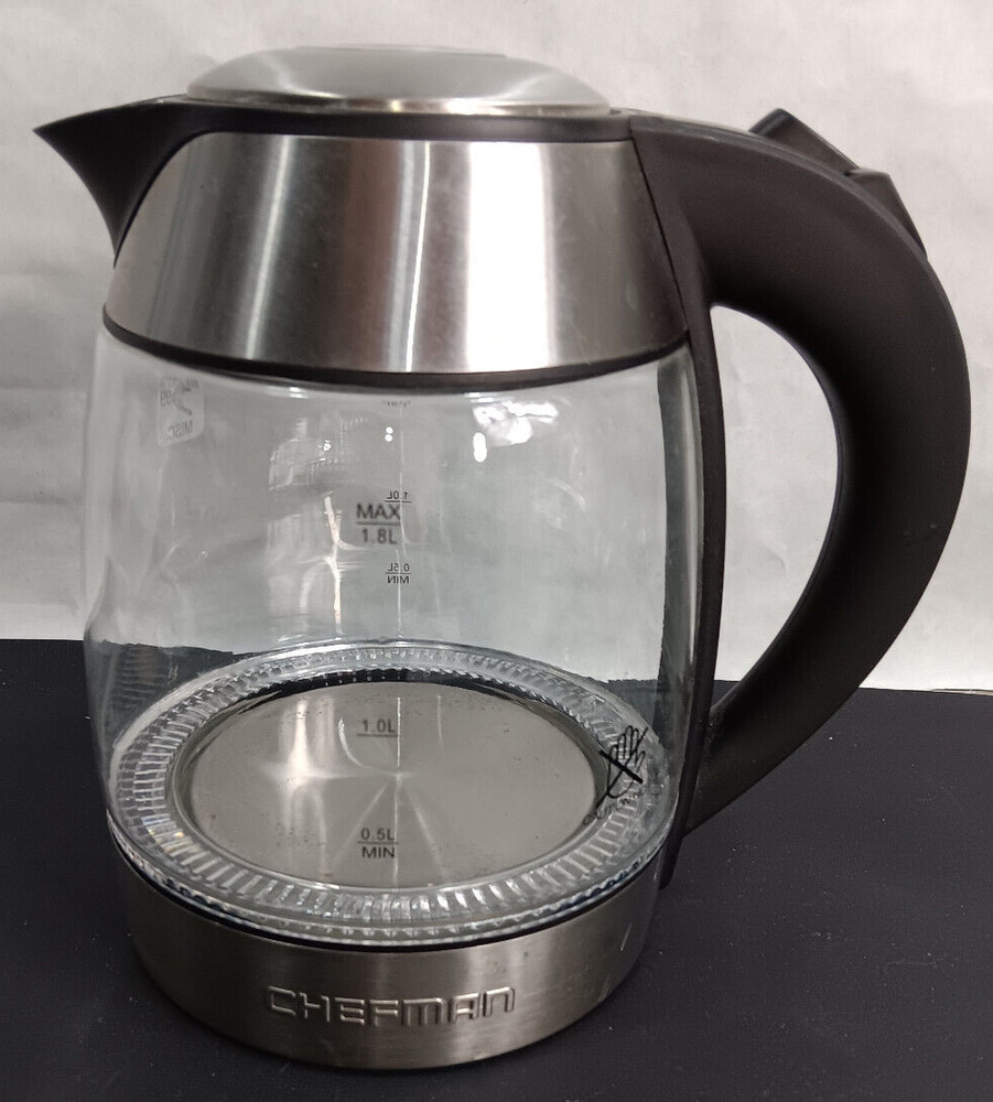 Chefman Electric Kettle LED Pitcher Water Heater Warmer Stainless With Base Cord