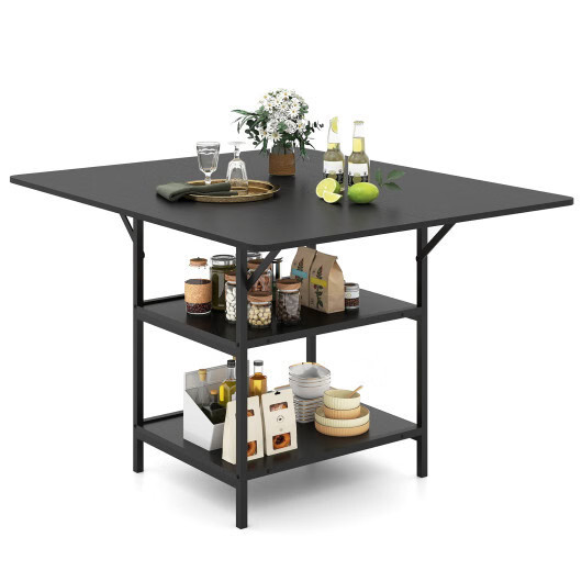 47 Inch Rectangular Dining Table with 2 Open Storage Shelves and Sturdy Metal Le