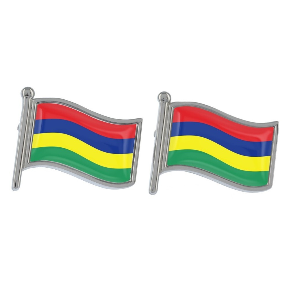 Mauritius Wave Flag Silver Cufflinks in Gift Box