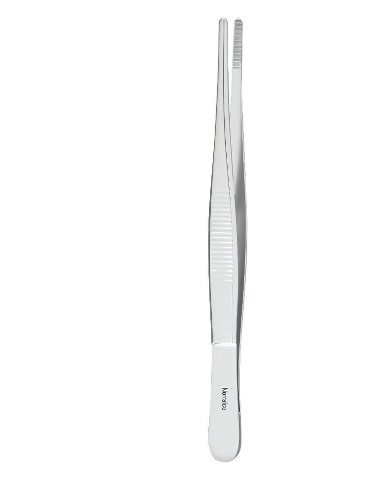 Standard Dressing Forceps, 12", Straight, Serrated Tips, Premium
