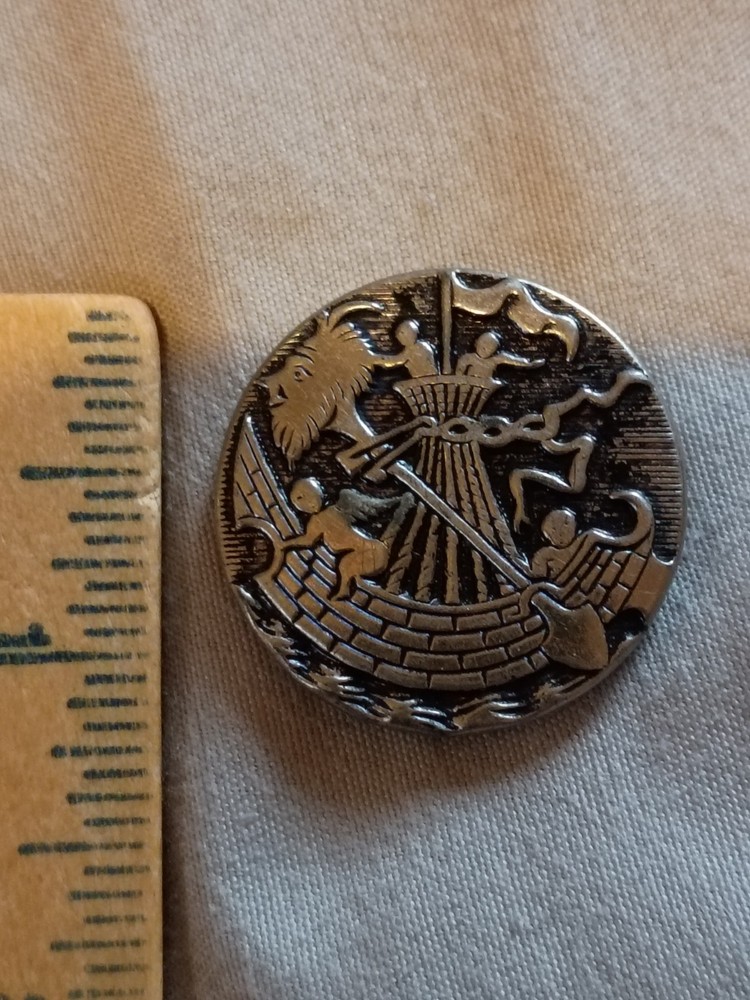 Antique Ship Metal Picture Button.