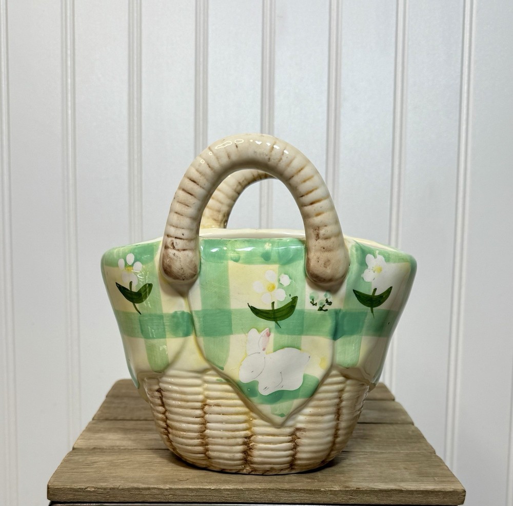 Vintage Easter Bunny Spring 3D Basket & Box WCL Ceramic Set Cottagecore Tabletop