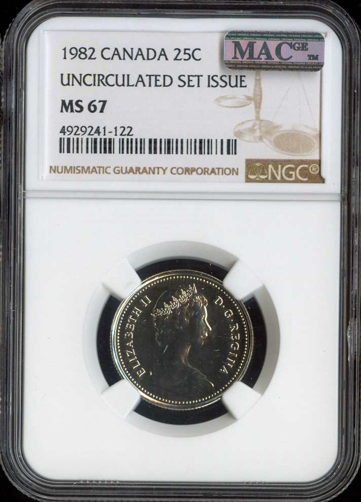 1982 Canada 25 Cents 25C MS67 MAC Quality