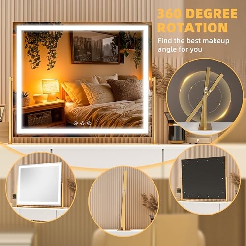 Vanity Mirror with Lights, 24'' x 20'' Lighted Makeup Mirror, Touch Screen
