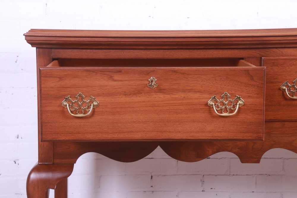 Henkel Harris Queen Anne Solid Walnut Sideboard Credenza, Newly Refinished