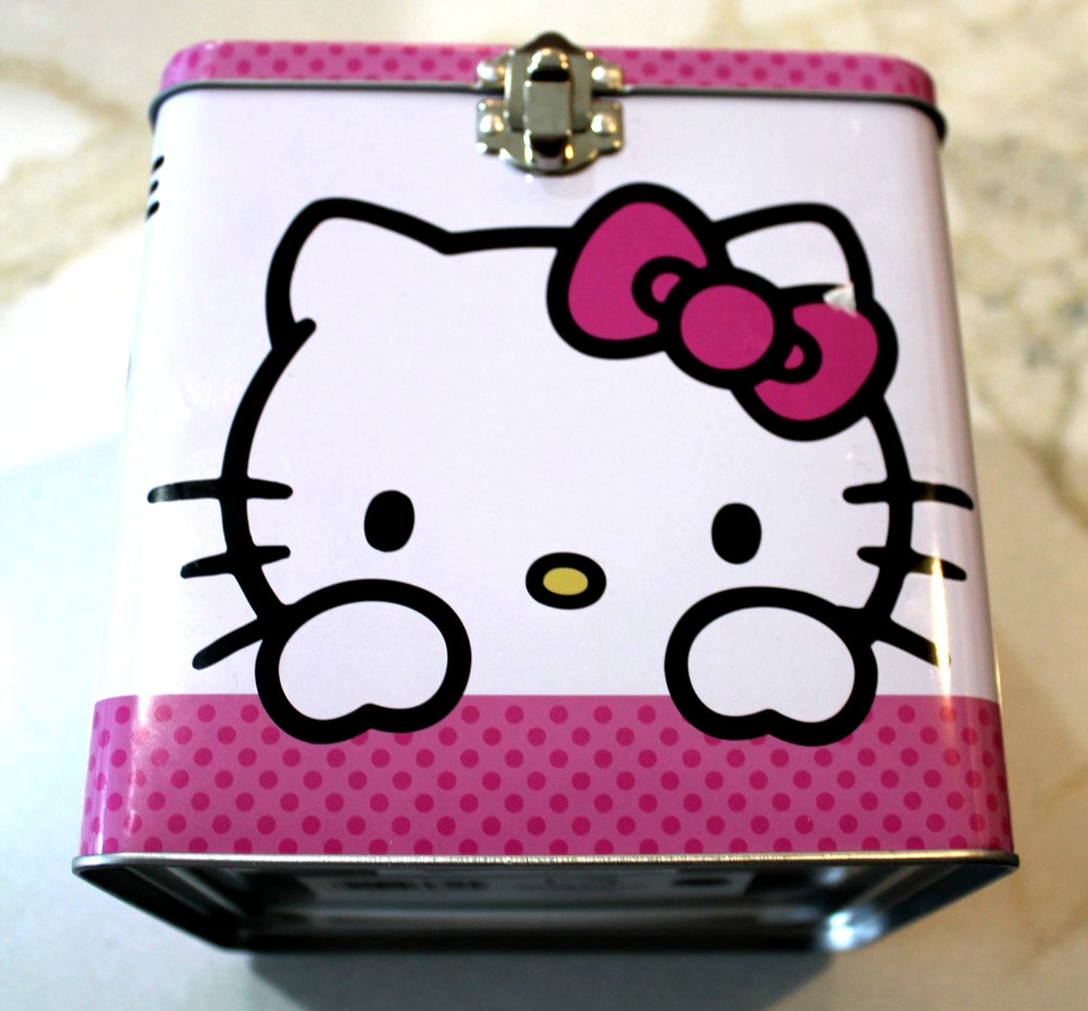 New HELLO KITTY Tin Stack and Store Sanrio Metal Cube Lunchbox Toolbox Crayons..