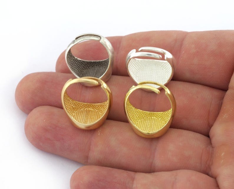Signet Ring Blank bezel setting Adjustable Raw brass,Shiny silver-gold 4274