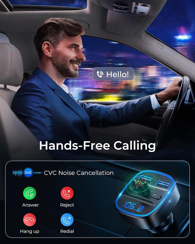 FM Transmitter, Bluetooth FM Transmitter Wireless Radio Adapter Car Kit with ...