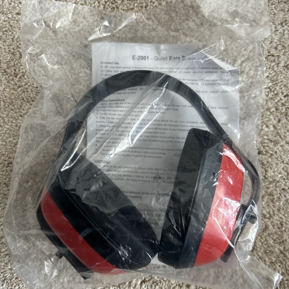NEW Quiet Muff Overhead Earmuffs Hearing Noise Protection Red Austim