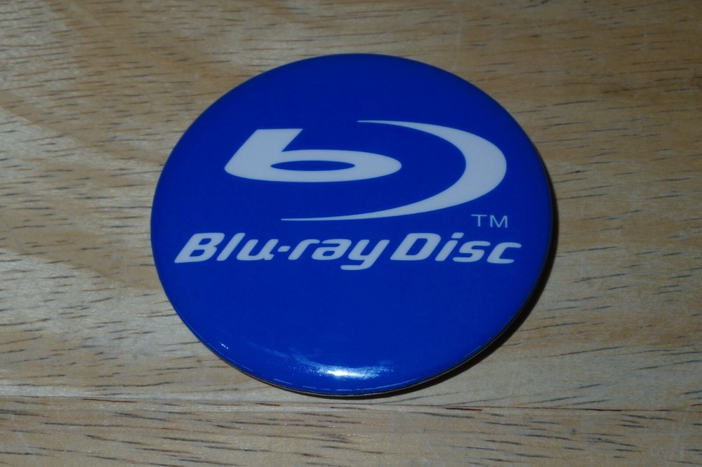 Blu-ray Disc Button Pinback Pin 2 1/2" Diameter Blue White