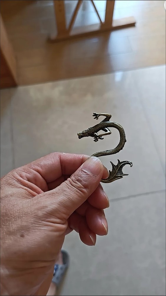 Solid Brass Vintage Dragon Small Statue Tea Pet Lucky Gift Ornament