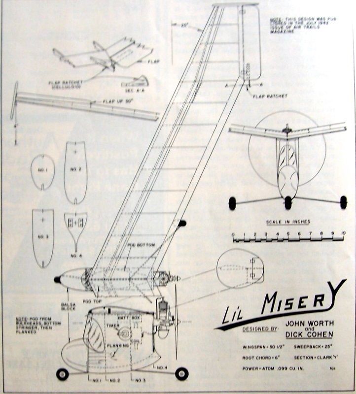 LI'L MISERY PLAN + INSTRUCTIONS for 50" Span Tailless OTFF or RC Model Airplane