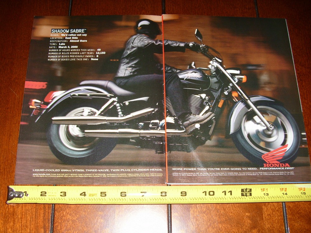 2000 HONDA SHADOW SABRE V-TWIN - ORIGINAL 2 PAGE AD