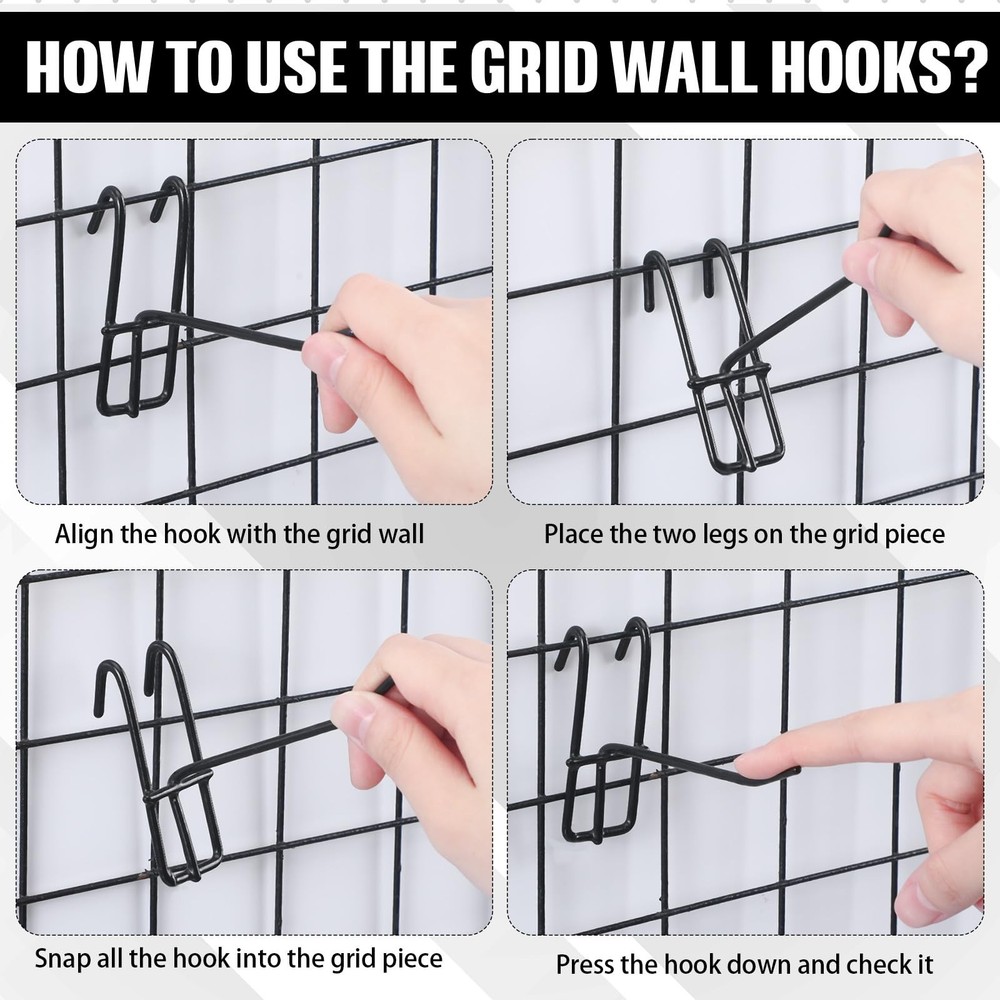 25 PCS 6 Inch Grid Wall Hooks Panel Store Garage Organizer Display Black