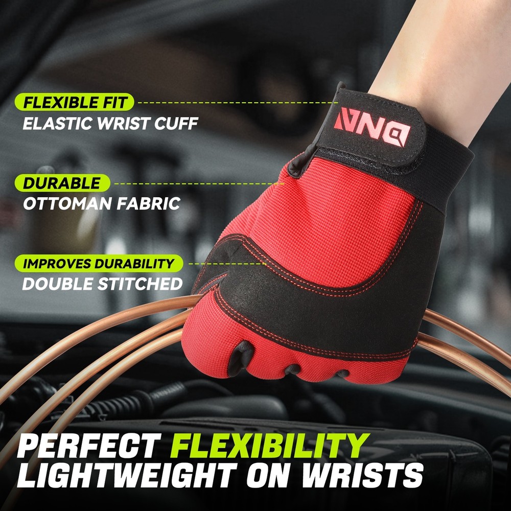 2 Pair Red/Black Breathable Multi-Purpose Utility Mechanic Protective Work Glove