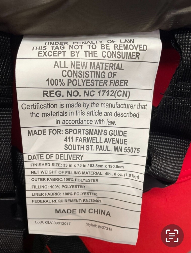 Guide Gear Sleeping Bag Rectangular Shaped