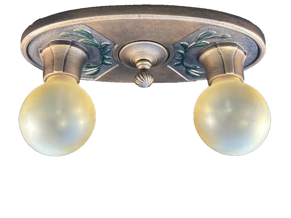 1920-30s Iron 2 Light Flush Mount Fixture