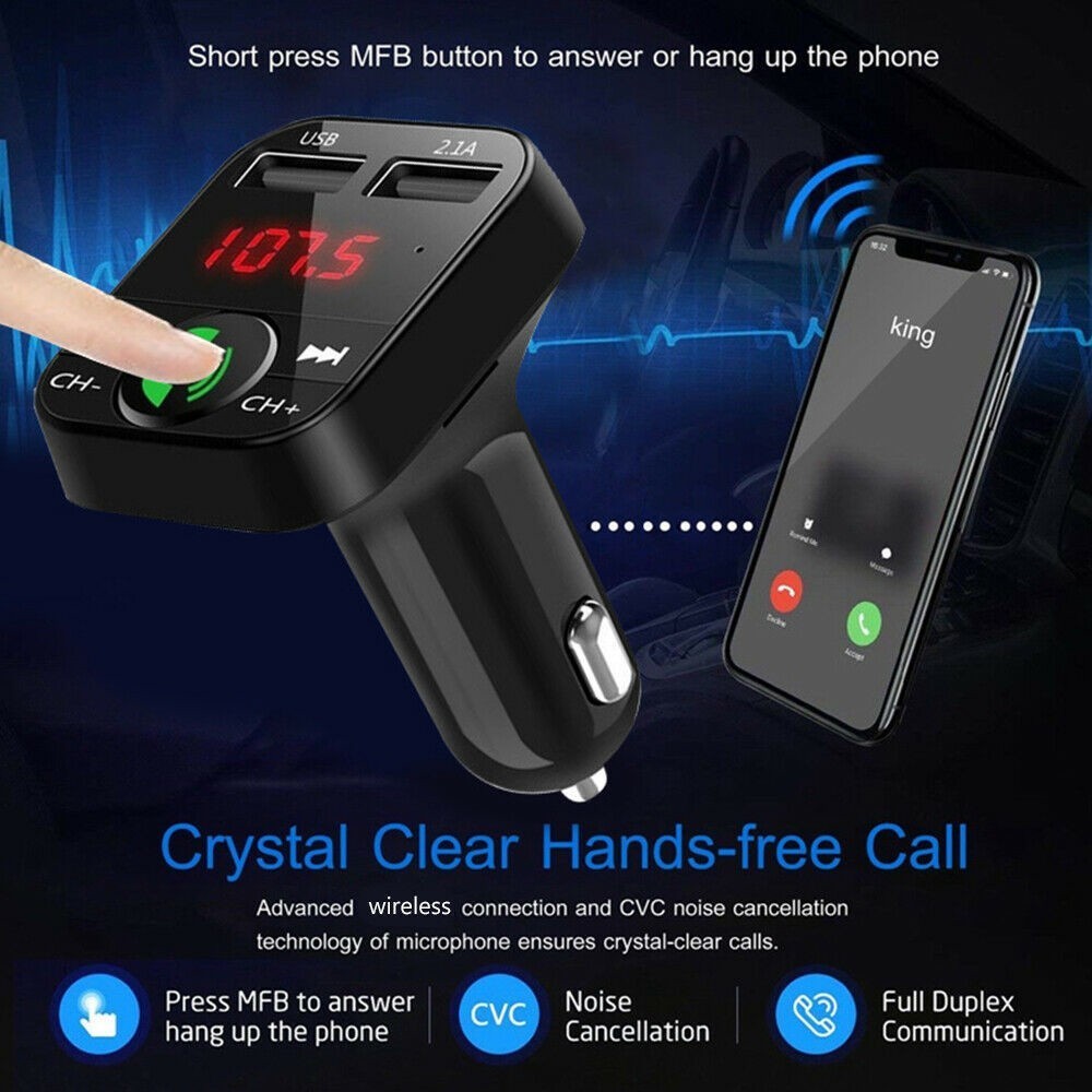 Wireless Car MP3 Player FM Transmitter 2 USB Charging Handsfree