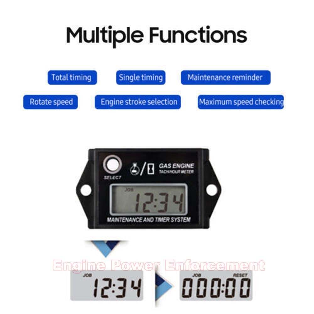 Waterproof Tachometer Tiny Tach Hour Meter Fits 2 Stroke & 4 Stroke Small Engine