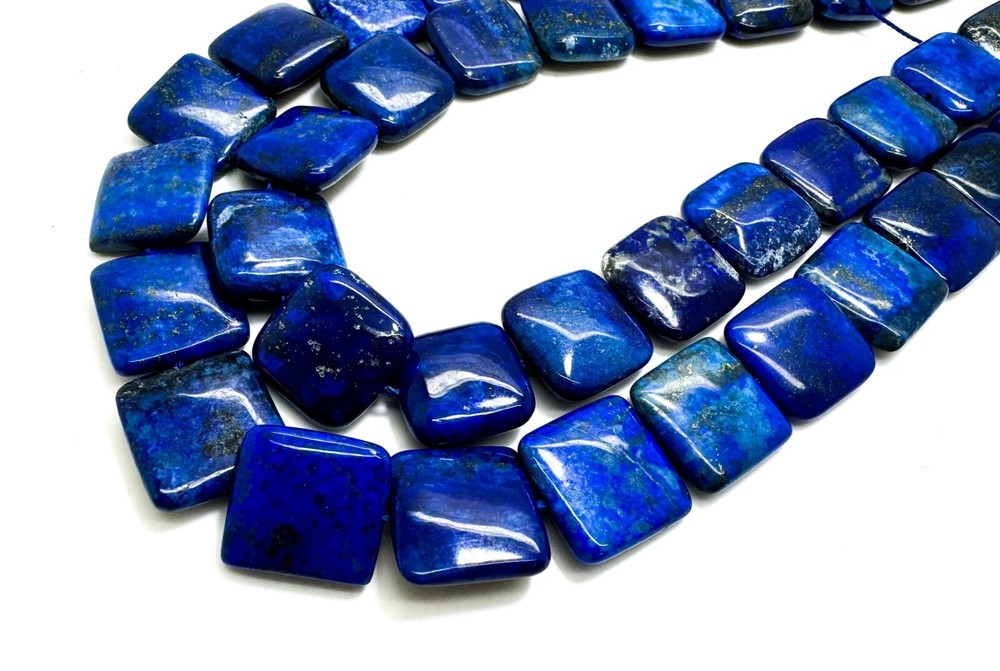 Natural Blue Navy Lapis Lazuli Polished Flat Square Gemstone Beads - PG97B