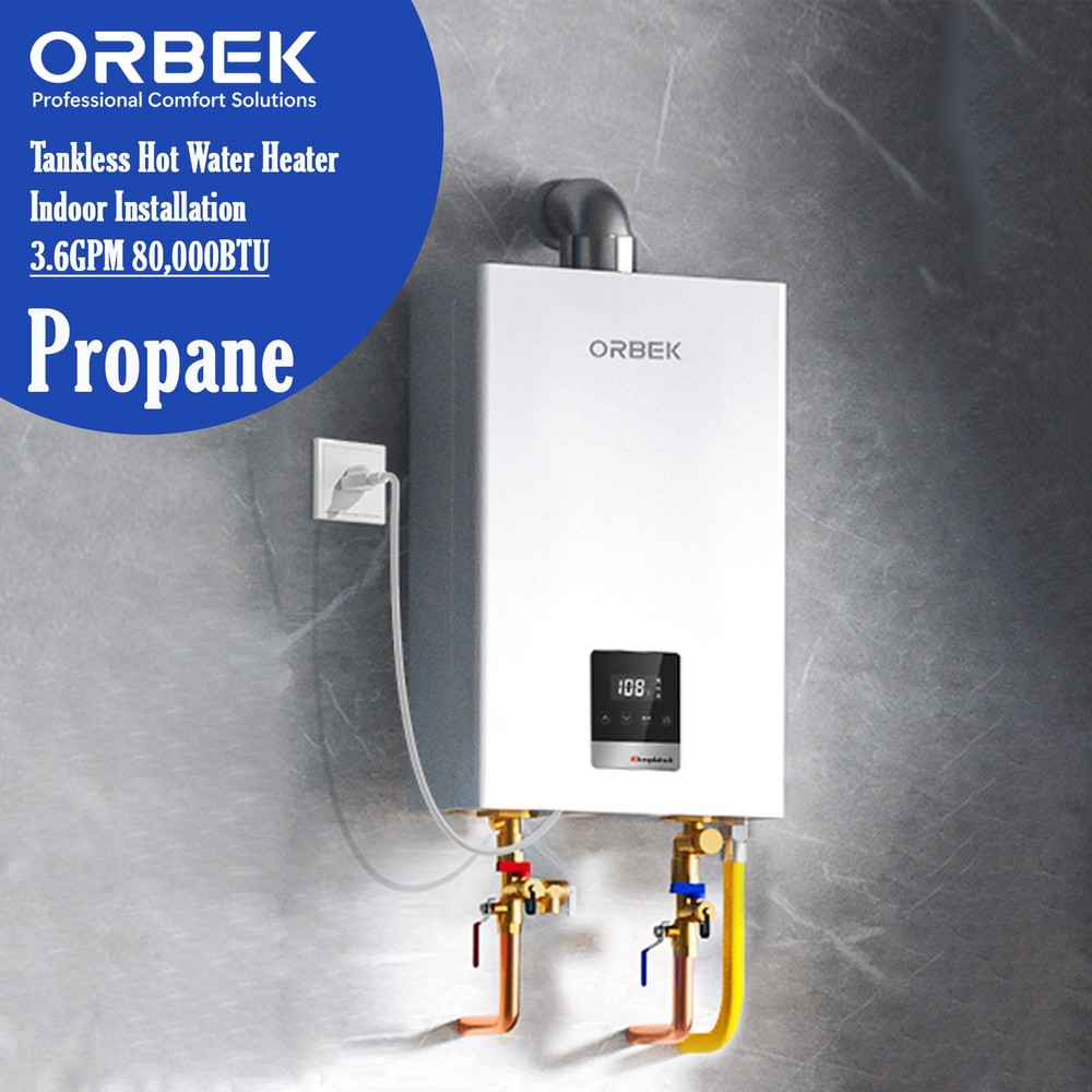 Tankless Water Heater Propane 3.6 GPM 80,000 BTU Indoor Instant Hot Water