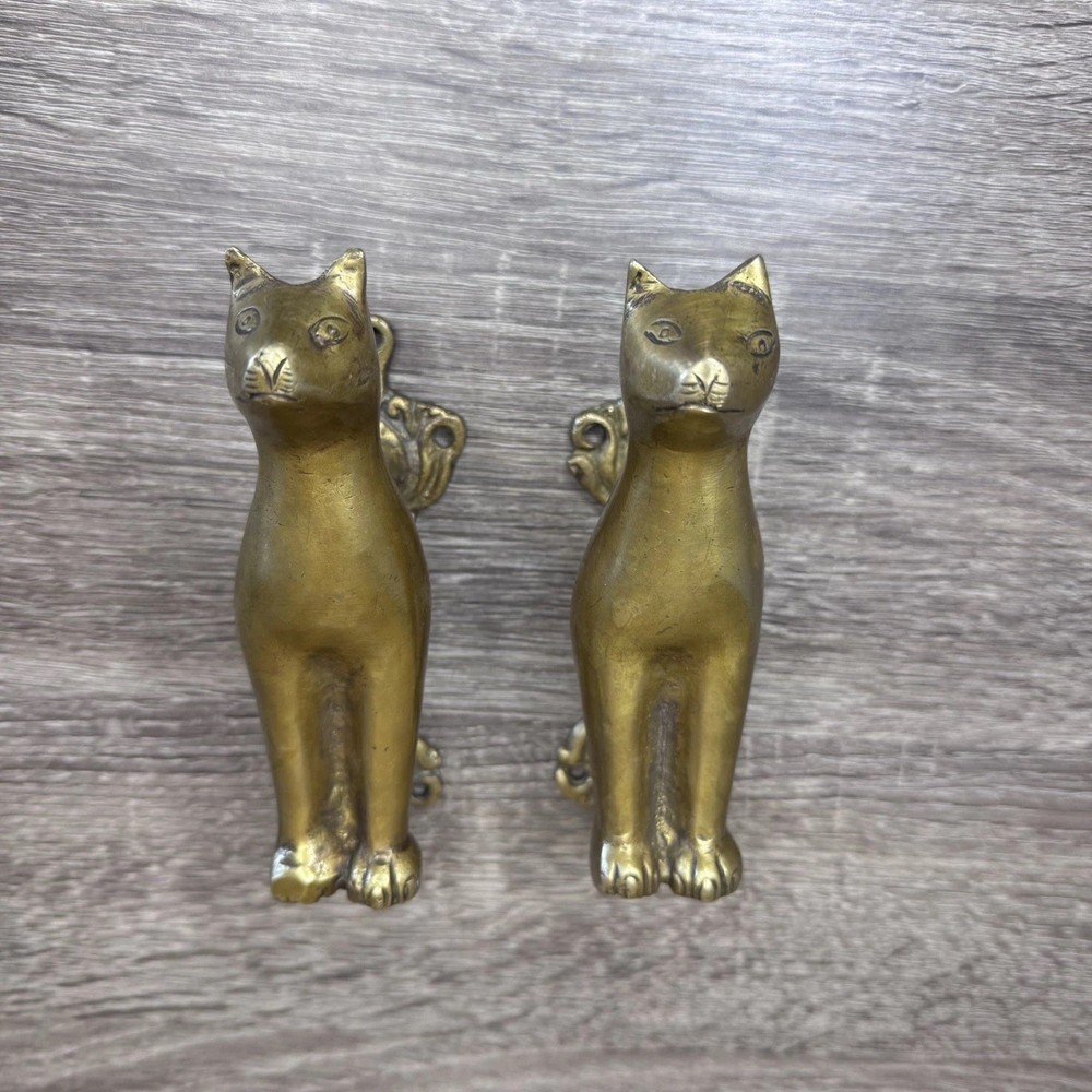 Brass Cat Design Wardrobe Pull Set Kitten Animal Theme Door Handle Two