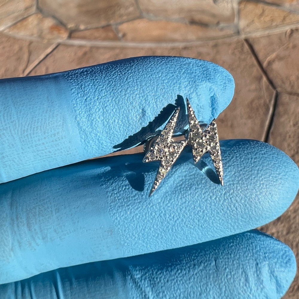 Lightning Bolt Flash Moissanite VVS Stud Screw Back Earrings 925 Sterling Silver