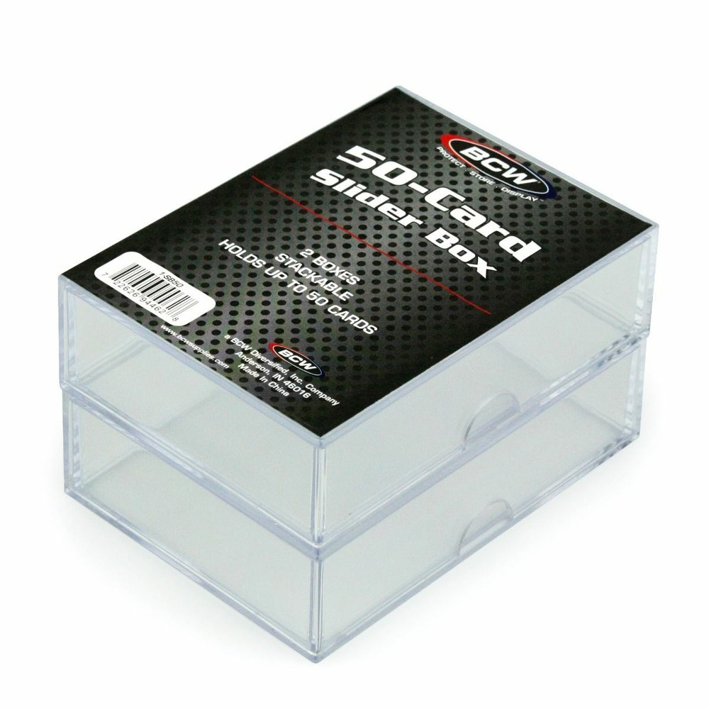 (20 Boxes) BCW 50 Card Size Slider Box Stackable Plastic Card Storage Cases
