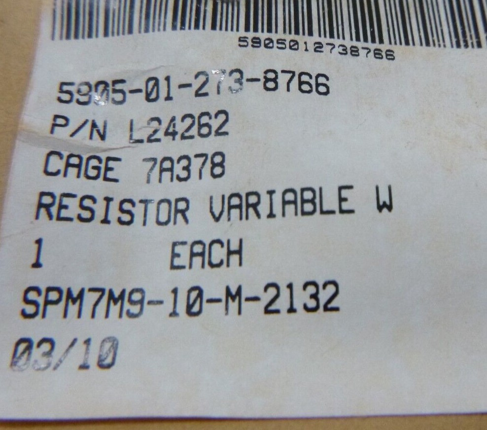 STATE ELECTRONICS L24262 VARIABLE RESISTOR , 5905-01-273-8766