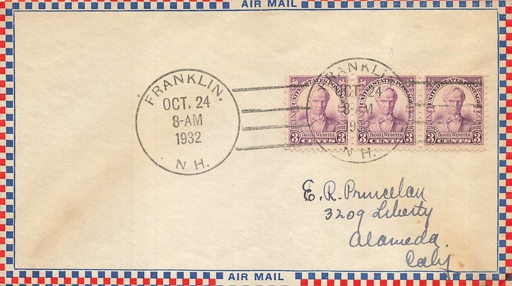 725 3c DANIEL WEBSTER - Roessler Air Mail FDC - Franklin, NH