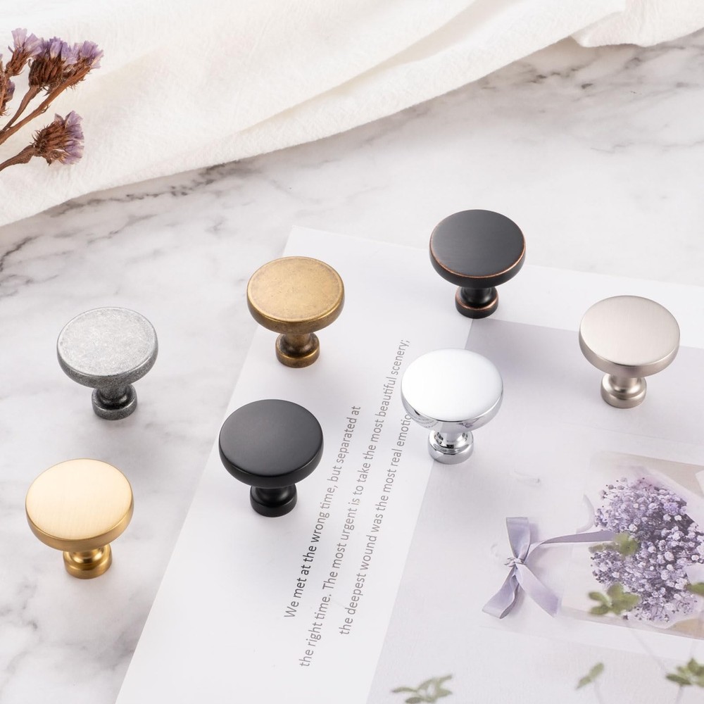 10 Pack 1-1/4 Inch Antique Brass Cabinet Knobs Vintage Brass Drawer Knobs Rou...